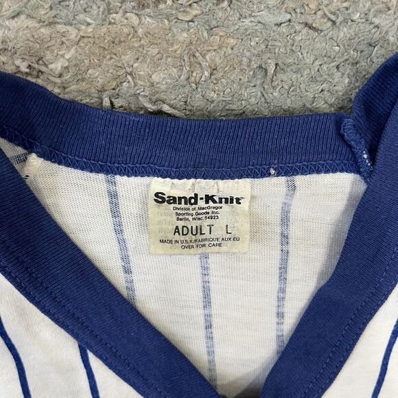 New York Mets Shirt Adult Large White Vintage Sand-Knit Stripe MLB Baseball READ - Picture 3 of 9